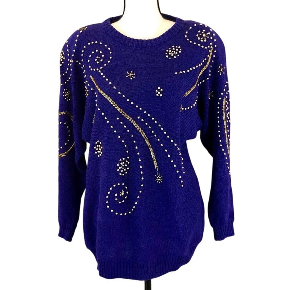Victoria Harbour Vintage Sweater Women's Small Purple‎ Gold Beaded Beautiful Top